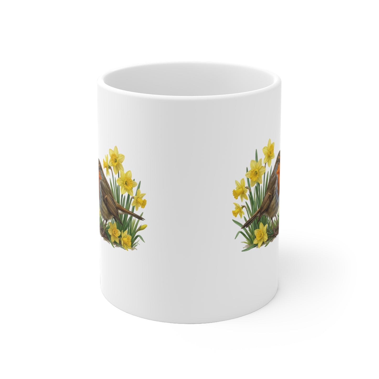 Rotkehlchen mit Osterglocken Tasse - Oster-Geschenk für Vogelfreunde mit Frühlingsdesign