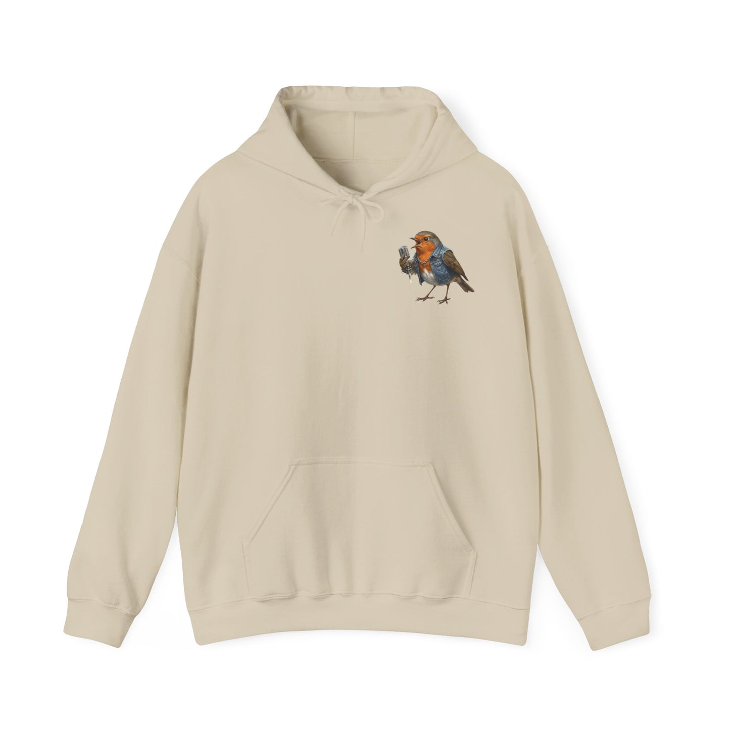 Rocky Rotkehlchen mit Mikrofon – Premium Band-Hoodie | Die Gartenvögel – artistic apparel, Kapuzenpullover