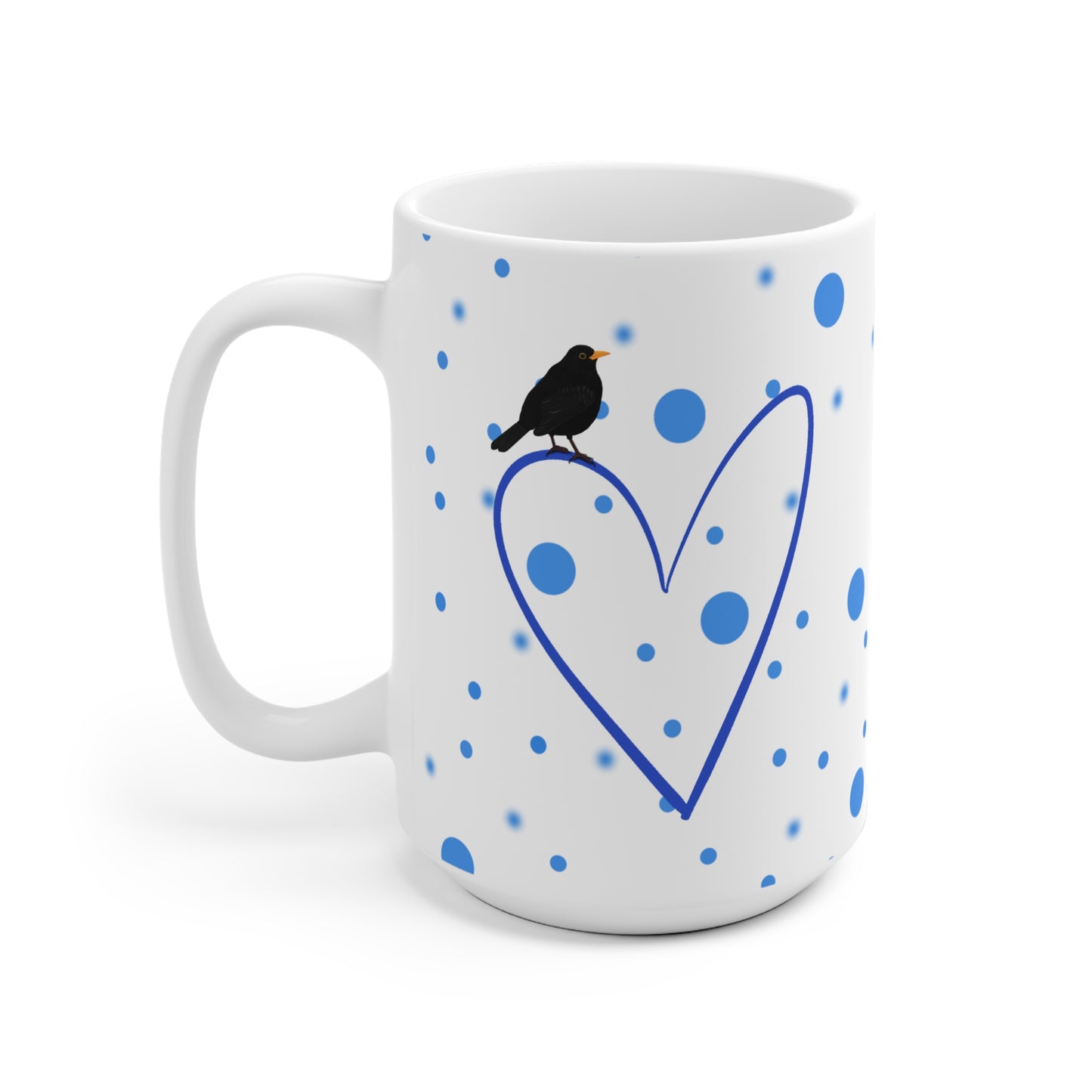 Amsel mit Herz Valentinstag Vogel Tasse Punkte Blau