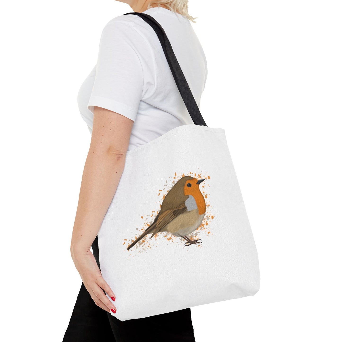 Rotkehlchen Tragetasche 40x40cm Vogel Tasche Weiß für Vogelbeobachter