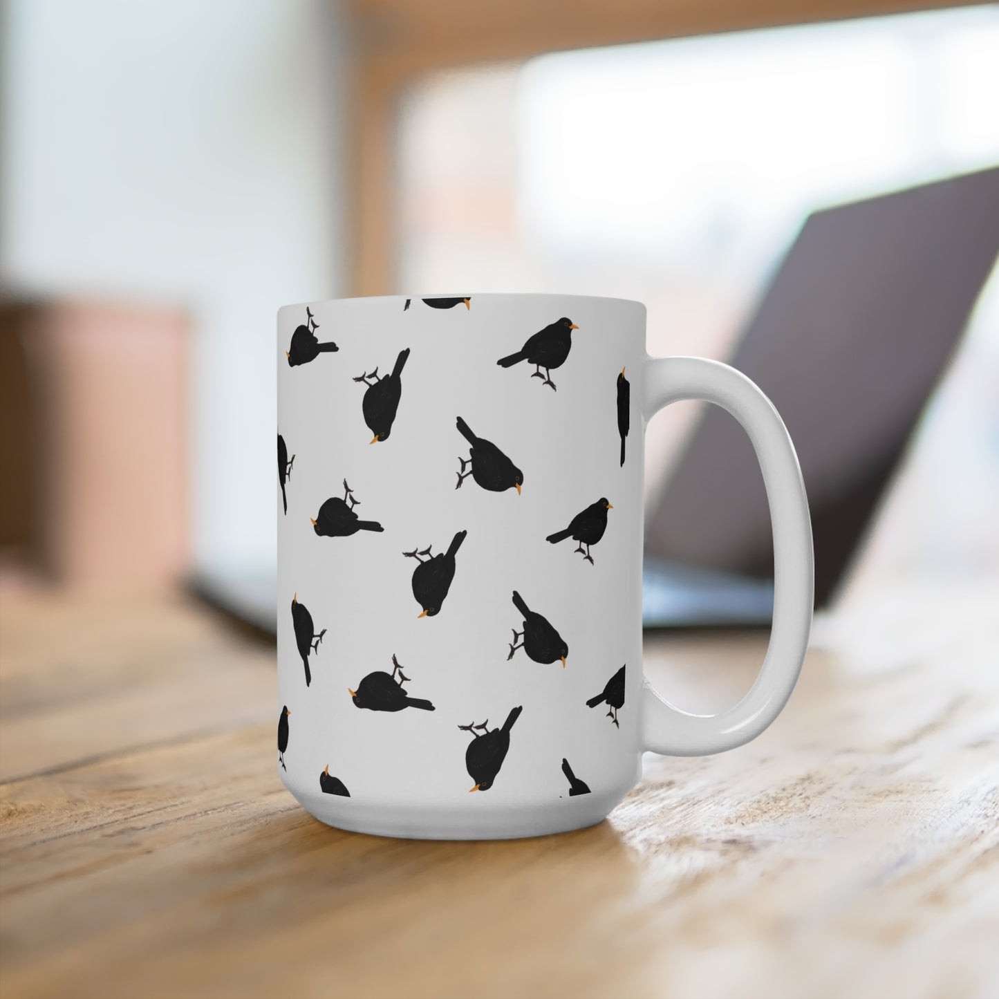Amsel Tasse – mit Streumuster | Vogelmotiv Kaffeebecher für Vogelbeobachter & Naturfreunde