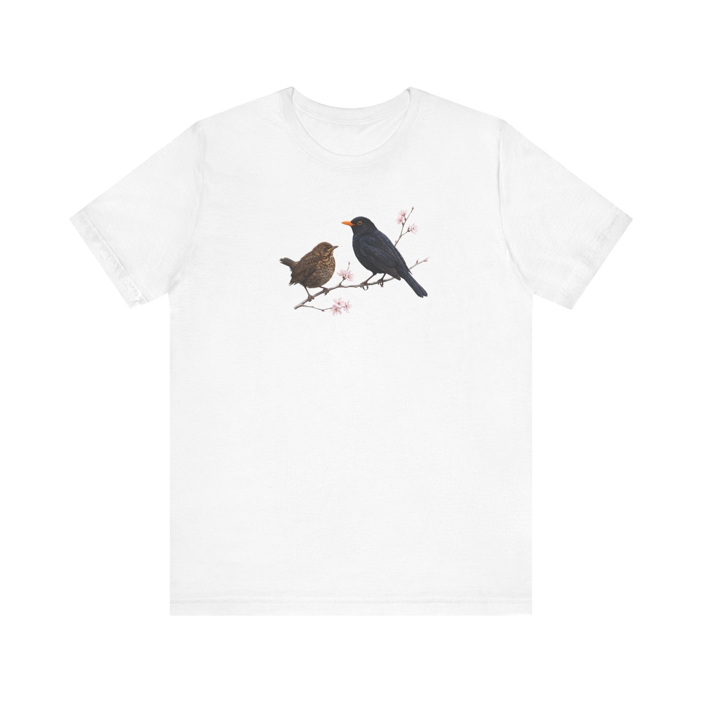 Amsel & Jungvogel T-Shirt | Frühlingsblüten Vogelmotiv für Vogelbeobachter