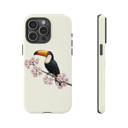 Tukan Handyhülle in Cremeweiß | Florales Kirschblüten Vogel-Motiv für iPhone & Google Pixel