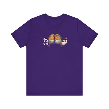 Rotkehlchen Pärchen in Kirschblüten T-Shirt - Romantisches Vogel Geschenk