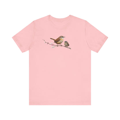 Zaunkönig & Jungvogel T-Shirt | Frühlingsblüten Vogelmotiv für Vogelbeobachter