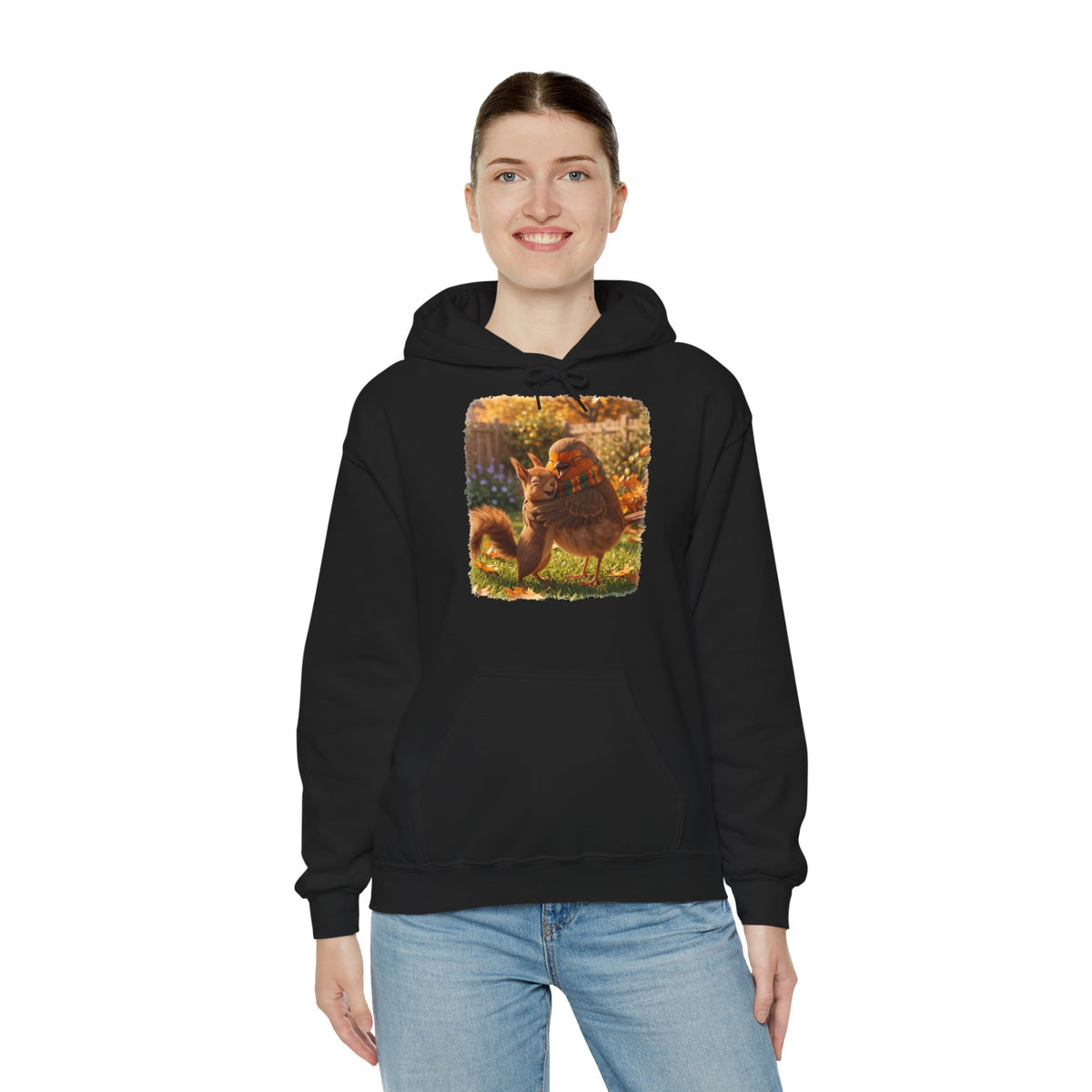 Hoodie Rosi Rotkehlchen & Eichhörnchen | Kapuzenpullover für Vogelfreunde