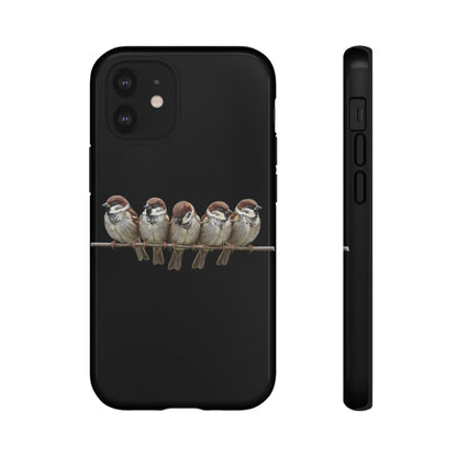 Feldsperlinge auf einem Ast Premium Handyhülle – Doppelt Geschützt & Rundum Bedruckt Schwarz