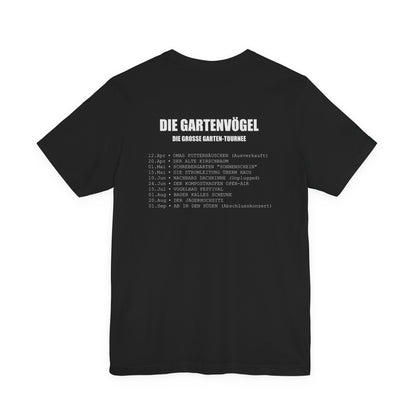 Die Gartenvögel Rockband T-Shirt – Lustiges Vogel Shirt mit Rückendruck – Amsel, Rotkehlchen, Meise, Specht – Geschenk für Musiker & Vogelfreunde