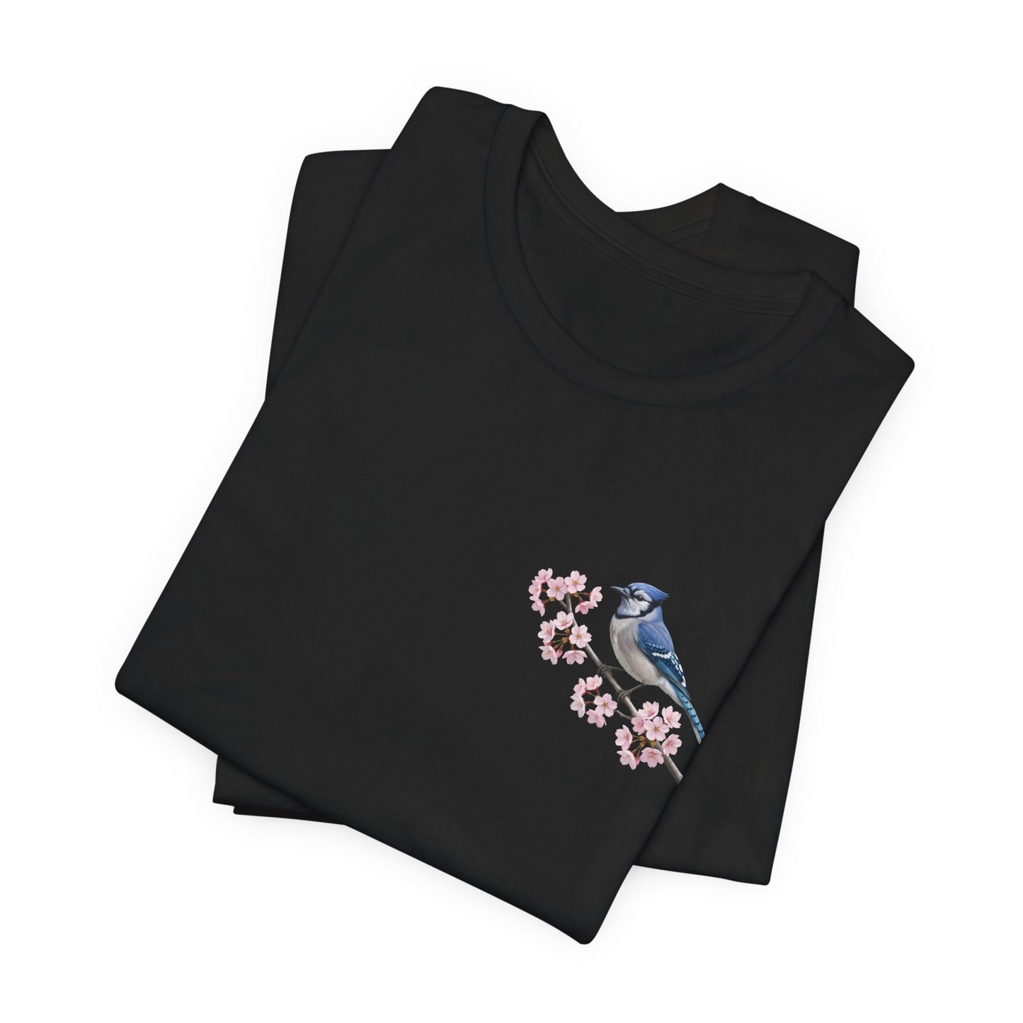 Blauhäher T-Shirt mit Kirschblüten | Florales Vogelmotiv für Vogelfreunde