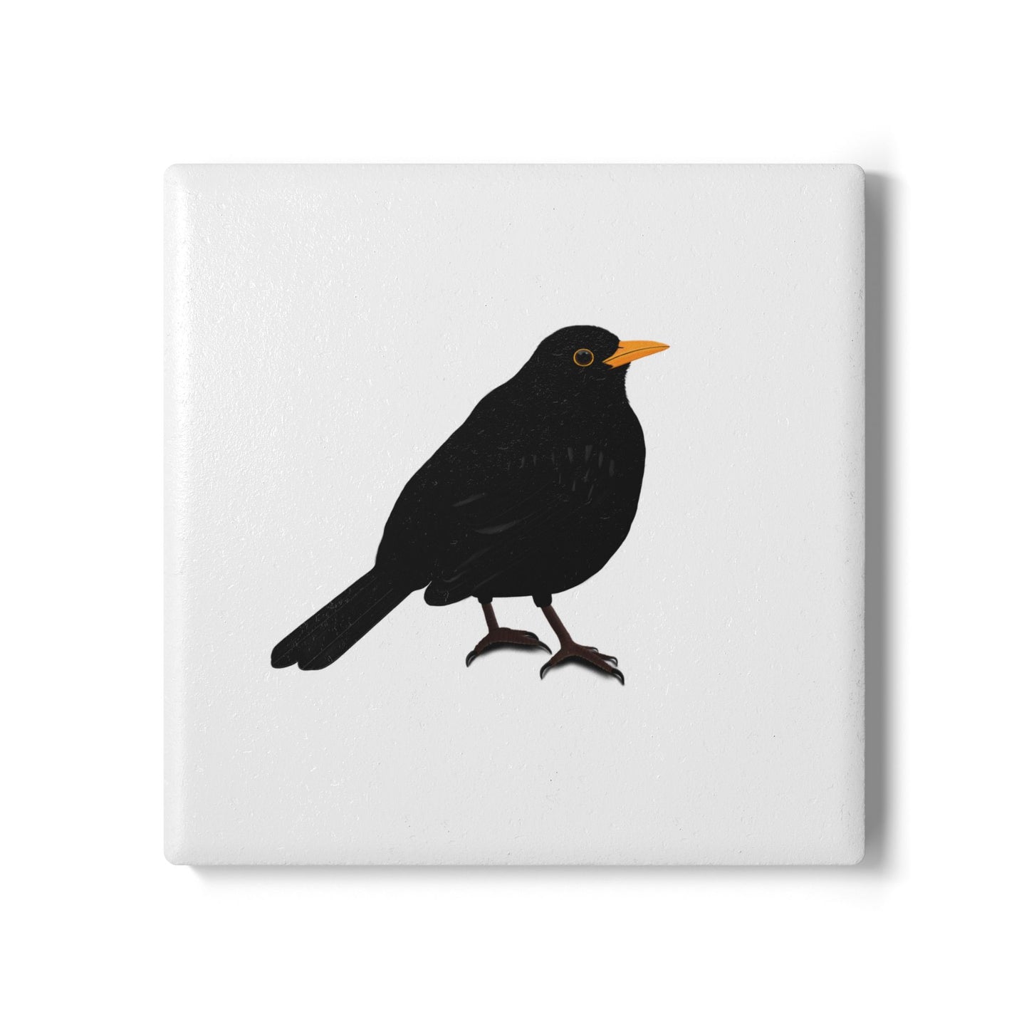 Amsel Keramik-Untersetzer Vogelmotiv Weiß