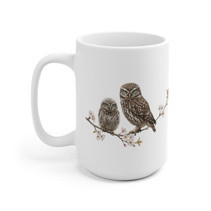Steinkauz mit Ästling Premium Keramiktasse | Geschenk für Vogelbeobachter