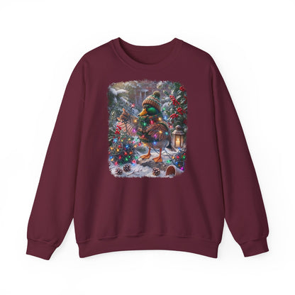 Premium Sweatshirt Ente und die Lichterkette im winterlichen Garten für Vogelfreunde