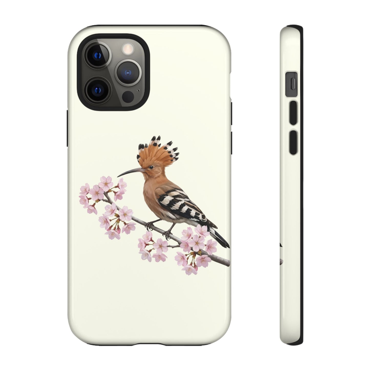Wiedehopf Handyhülle in – Cremeweiß | Florales Kirschblüten Vogel-Motiv für iPhone & Google Pixel