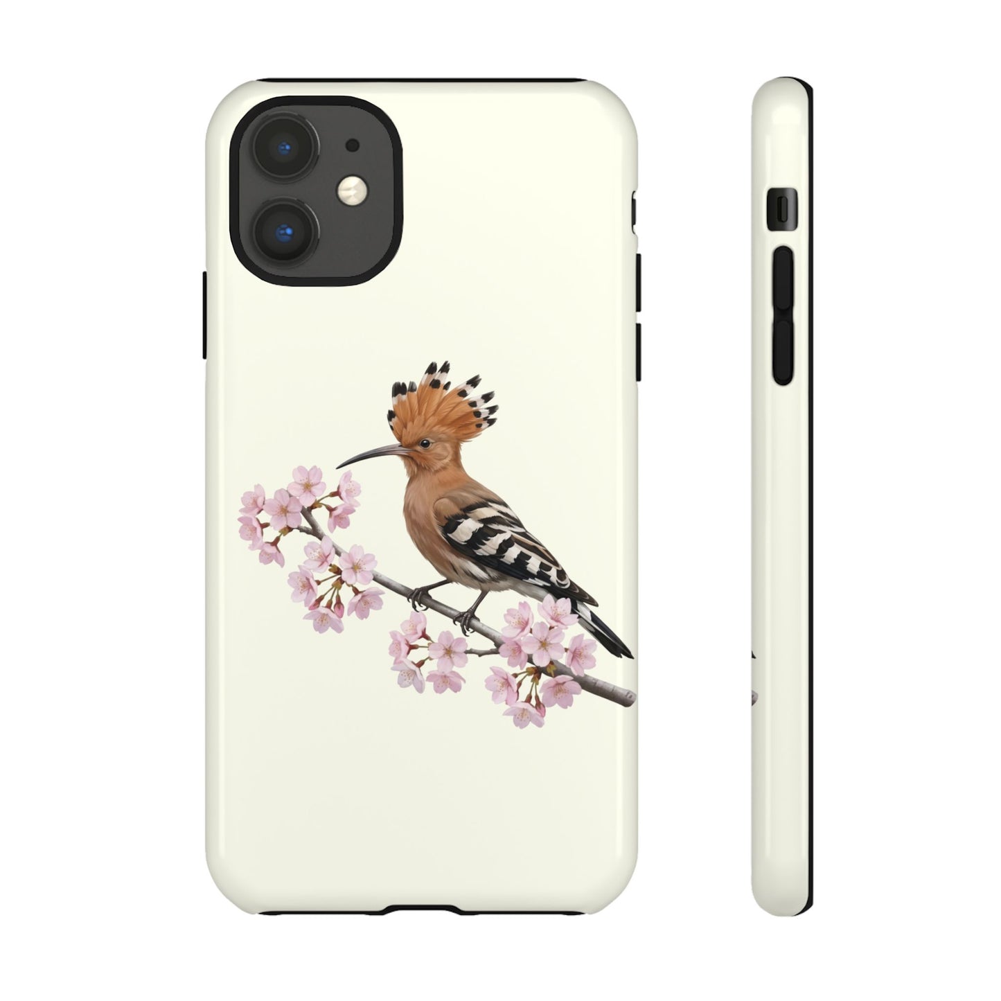 Wiedehopf Handyhülle in – Cremeweiß | Florales Kirschblüten Vogel-Motiv für iPhone & Google Pixel