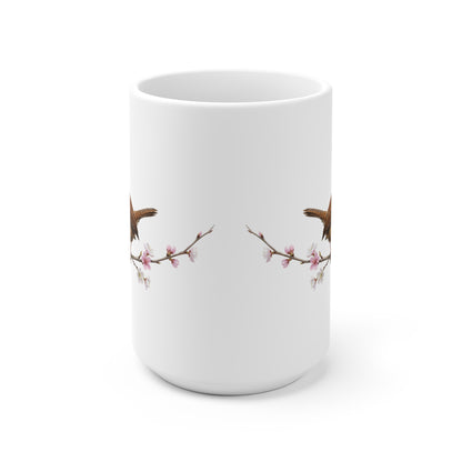 Zaunkönig mit Ästling Premium Keramiktasse | Geschenk für Vogelbeobachter