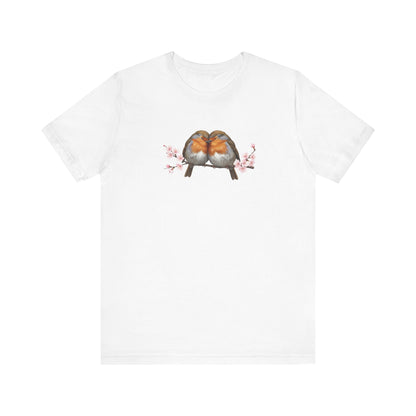 Rotkehlchen Pärchen in Kirschblüten T-Shirt - Romantisches Vogel Geschenk