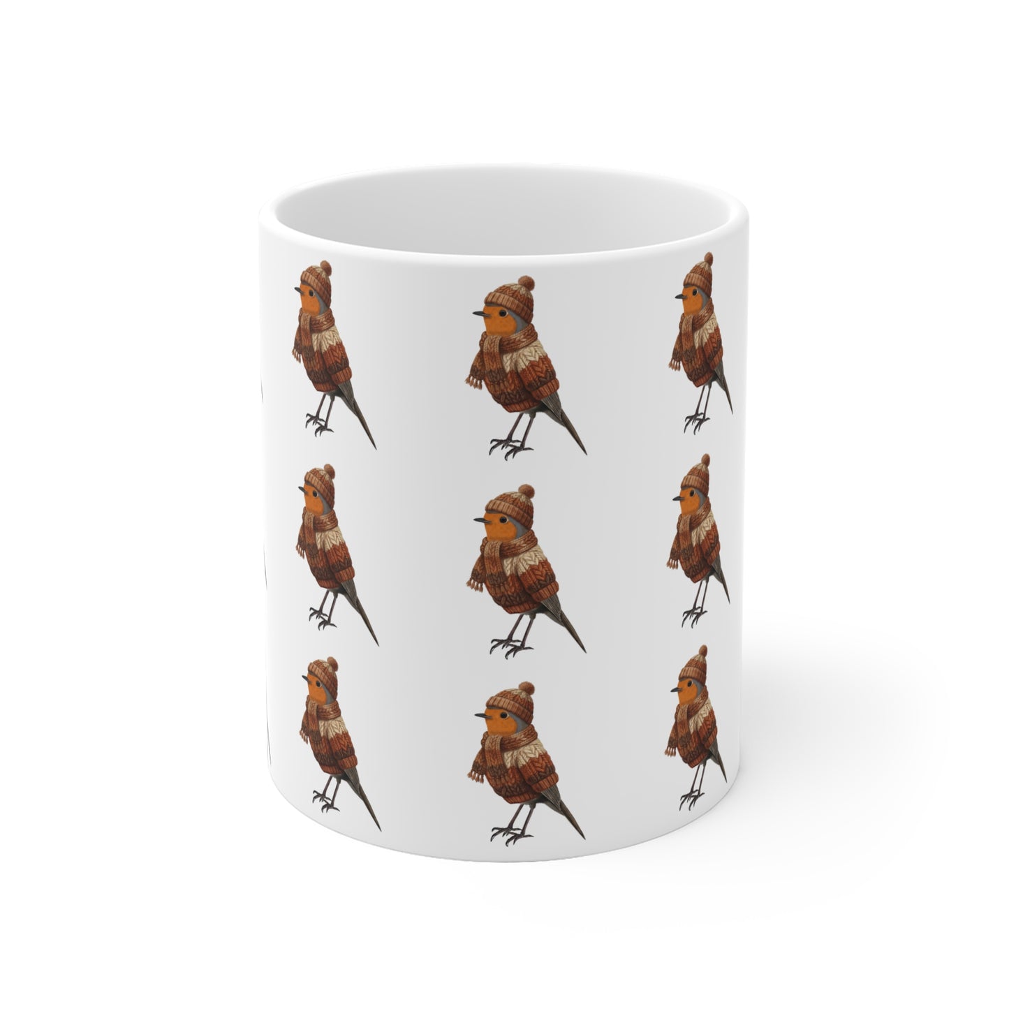 Rotkehlchen mit Strickmütze Weihnachtliche Tasse mit Vogelmotiv – Ideal für Kakao & Kaffee