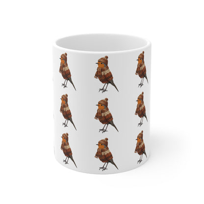 Rotkehlchen mit Strickmütze Weihnachtliche Tasse mit Vogelmotiv – Ideal für Kakao & Kaffee
