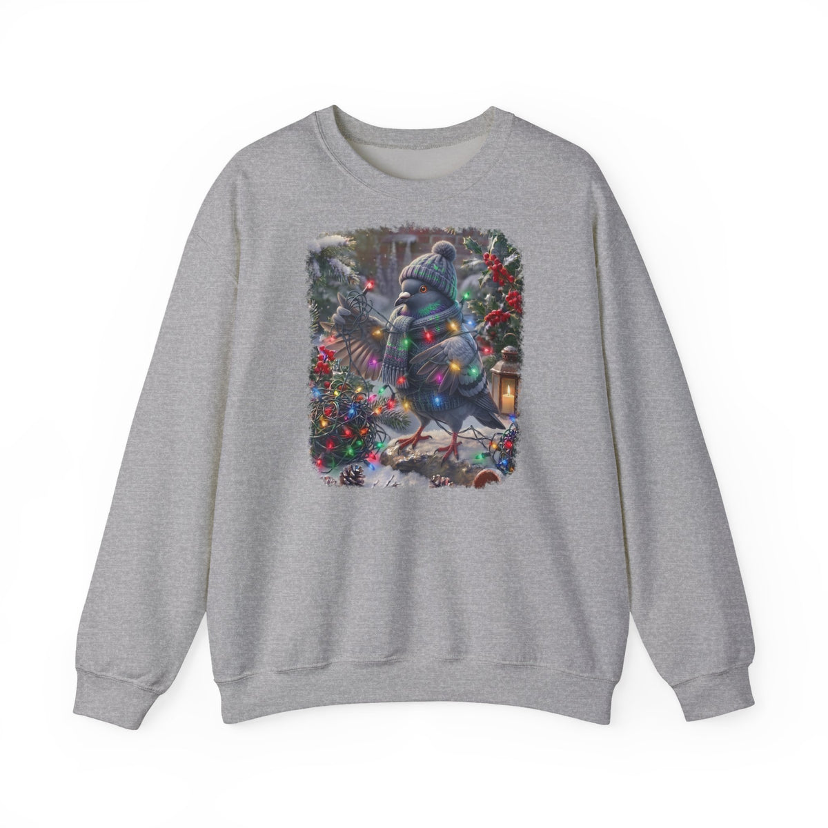 Premium Sweatshirt Taube und die Lichterkette im winterlichen Garten für Vogelfreunde