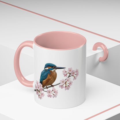 Eisvogel Tasse mit Kirschblüten | Rosa Keramiktasse für Vogelfreunde