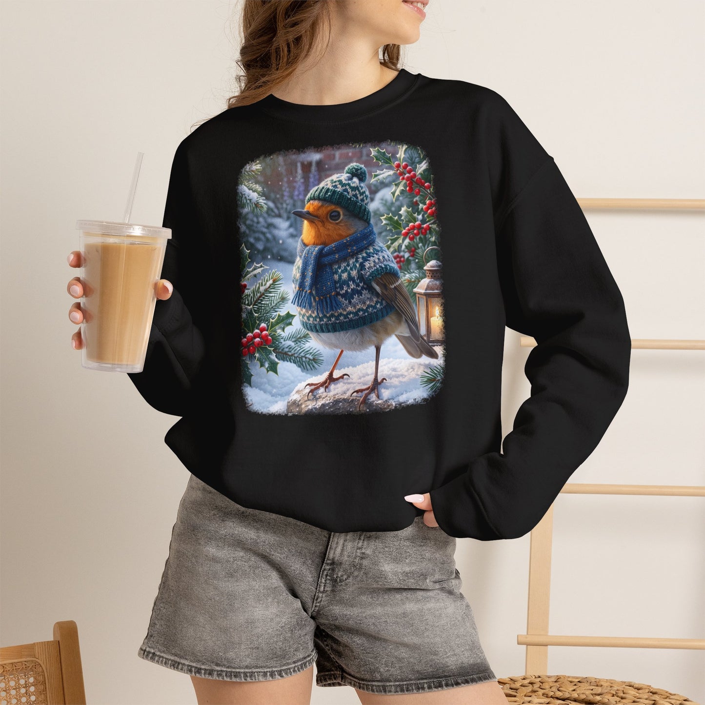 Premium Sweatshirt Rosi Rotkehlchen im kuschelinge Winter-Outfit