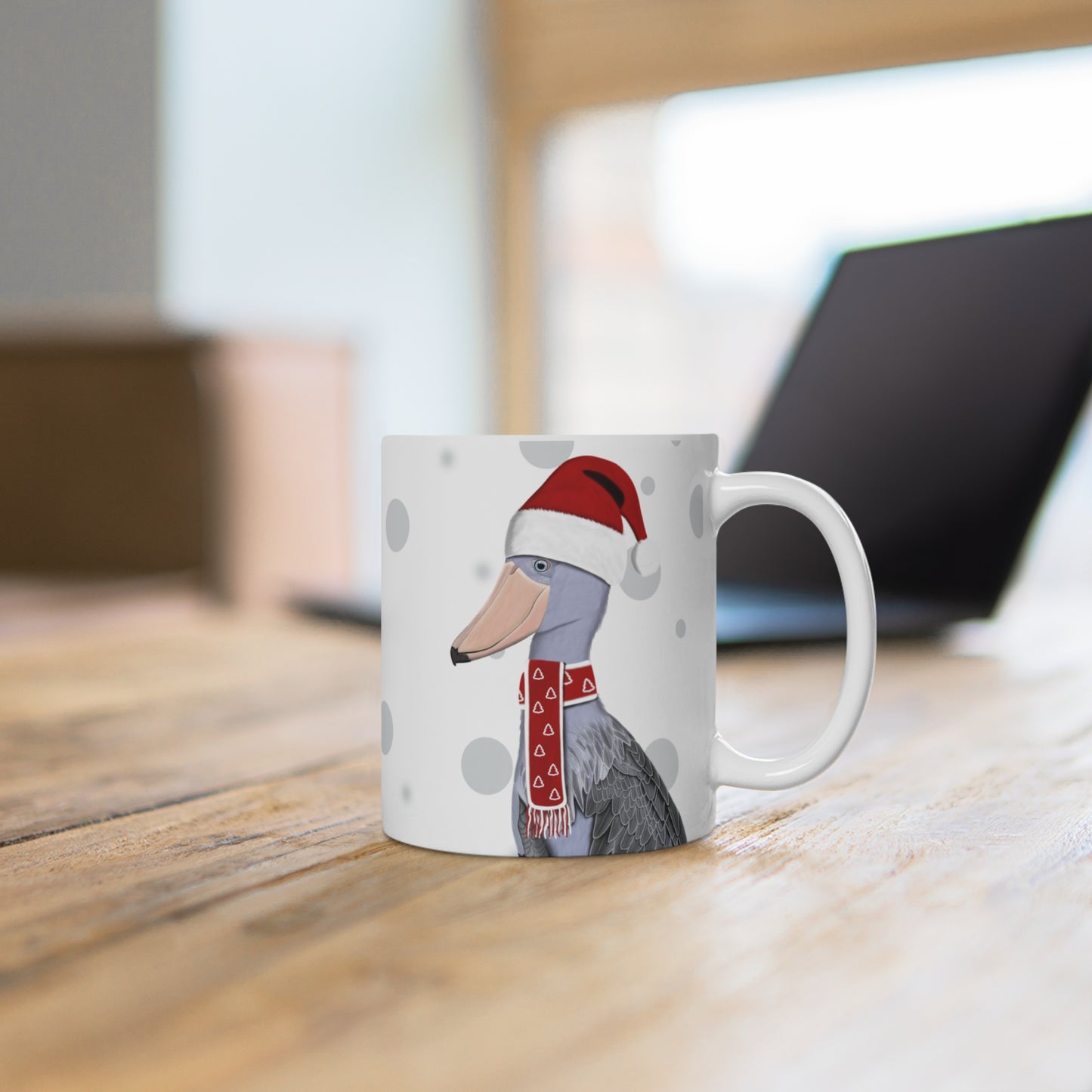 Schuhschnabel als Weihnachtsmann Vogel Tasse