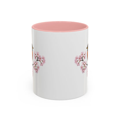 Wanderdrossel Tasse mit Kirschblüten | Rosa Keramiktasse für Vogelfreunde