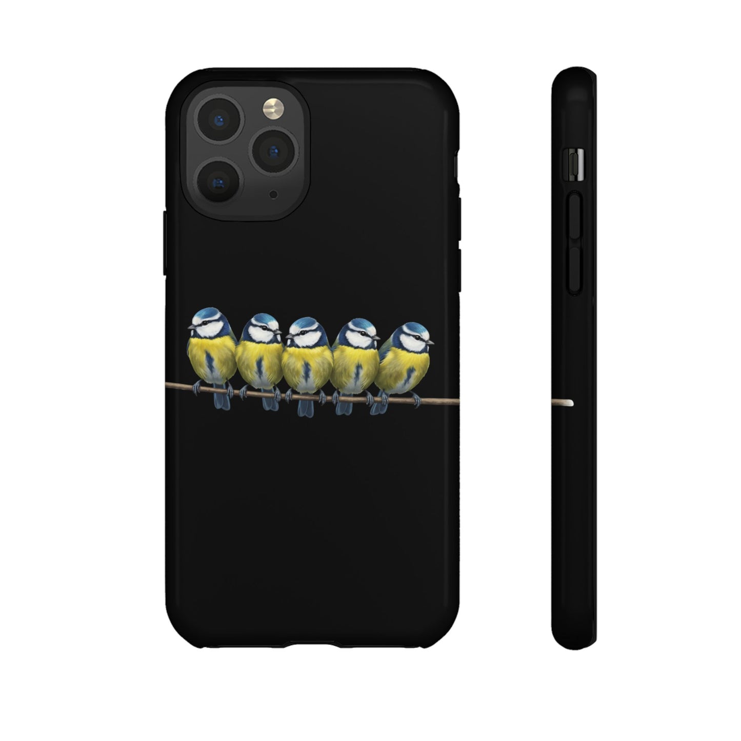 Blaumeisen auf einem Ast Premium Handyhülle – Doppelt Geschützt & Rundum Bedruckt Schwarz