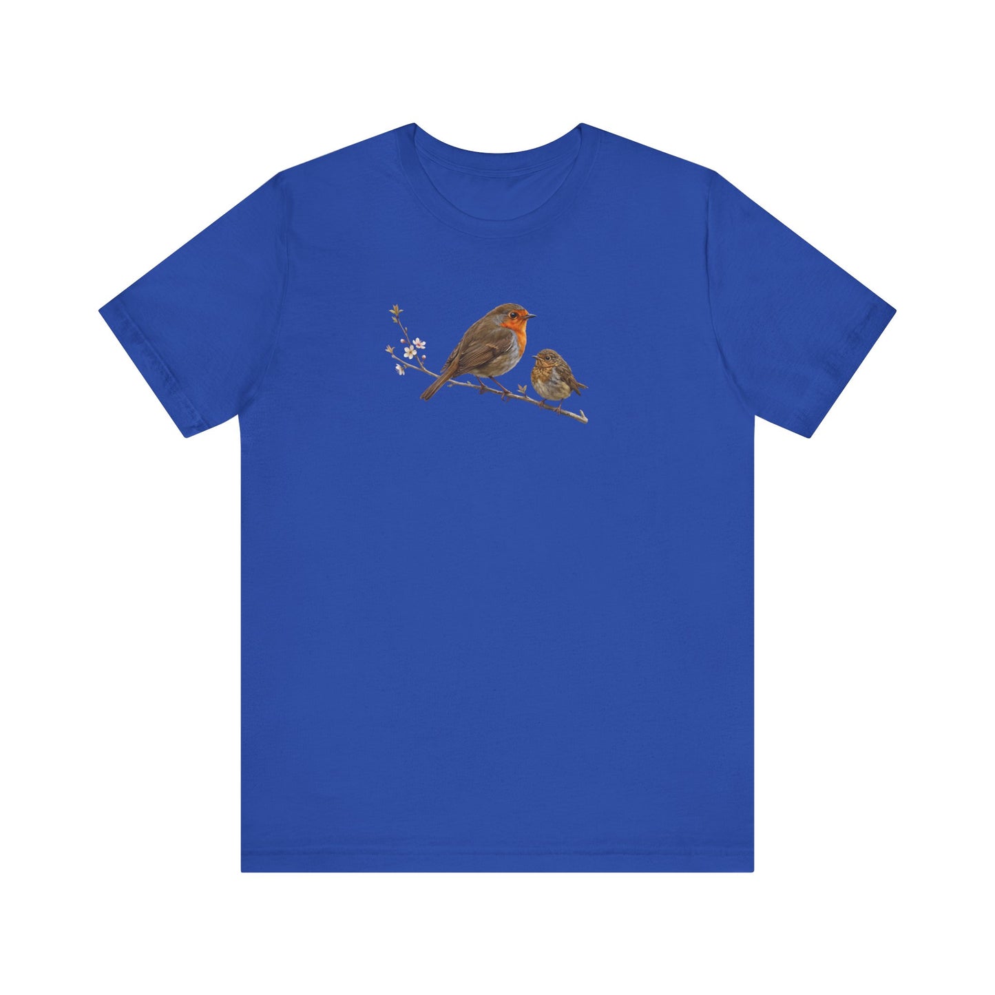 Rotkehlchen & Jungvogel T-Shirt | Frühlingsblüten Vogelmotiv für Vogelbeobachter
