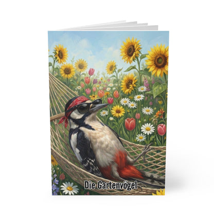 Specht Notizbücher – Sigi in der Hängematte - Premium Notizbuch A5 mit Vogelmotiv | Die Gartenvögel