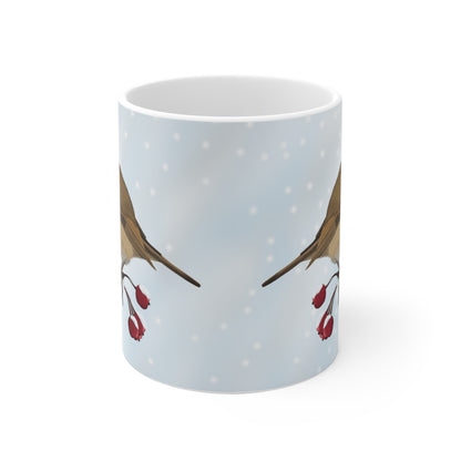 Rotkehlchen auf einem Ast im Winter Weihnachten Schnee Vogel Tasse