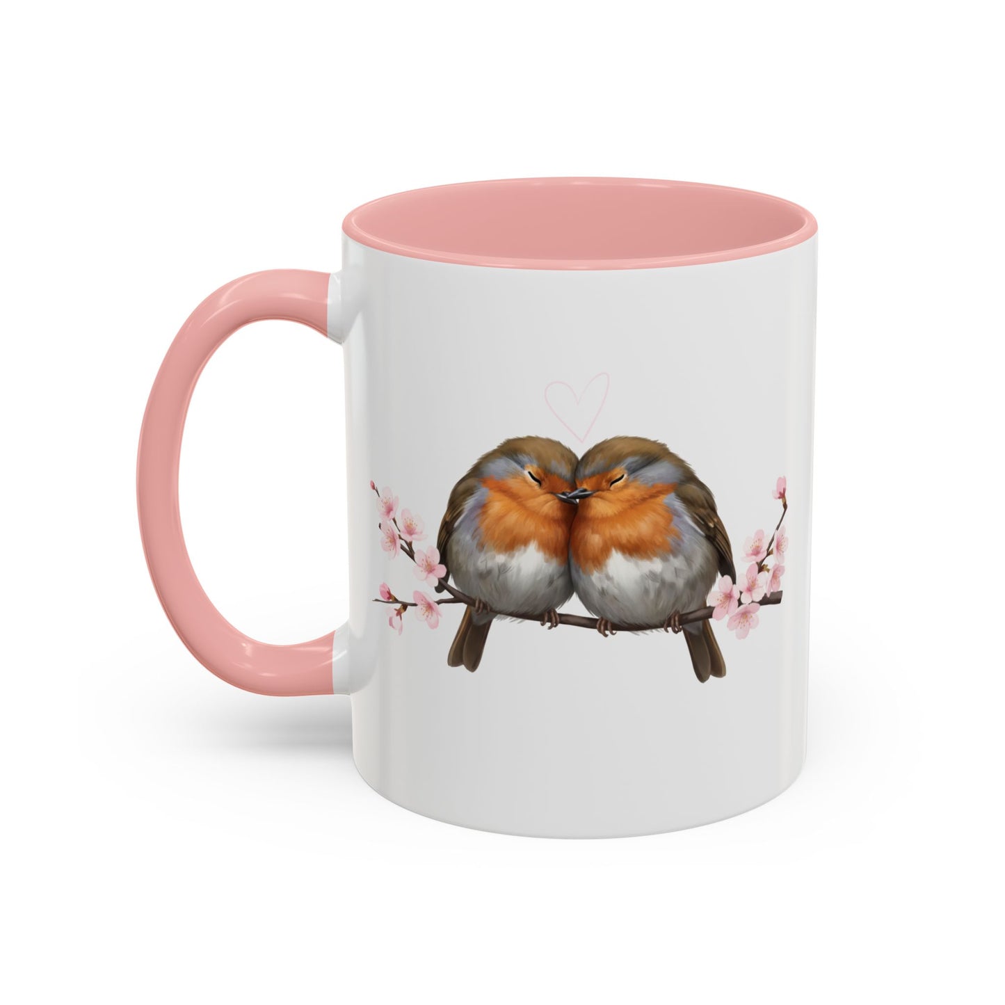 Rotkehlchen Pärchen mit Kirschblüten Tasse - Romantisches Geschenk für Vogelfreunde