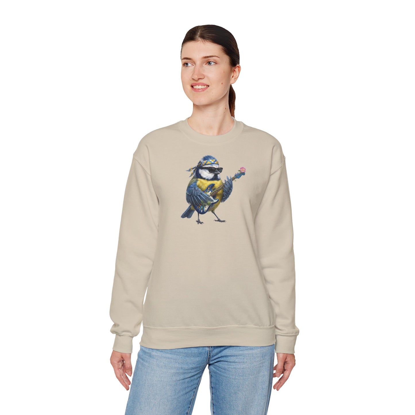 Bert Blaumeise Blumen-Gitarre Sweatshirt – Die Gartenvögel Band 2 Merch (Unisex)
