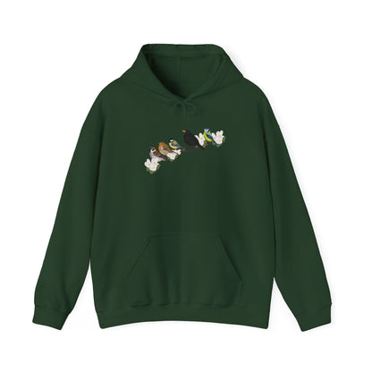 Vögel auf einem Ast Hoodie - Amsel Rotkehlchen Kohlmeise Spatz Kapuzenpullover für Vogelbeobachter & Naturliebhaber