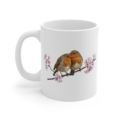 Rotkehlchen mit Kirschblüten Tasse - Oster-Geschenk für Vogelfreunde mit Frühlingsdesign