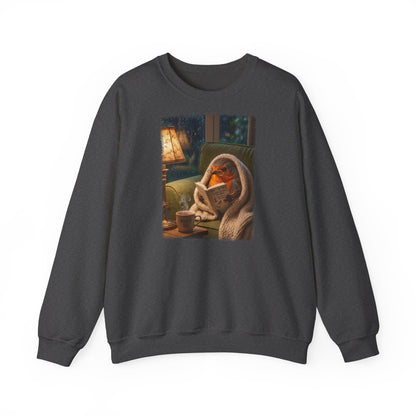 Gemütliches Rotkehlchen Sweatshirt mit Lese-Motiv | Süßer Vogel Pullover für Buchliebhaber
