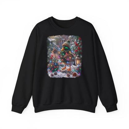Premium Sweatshirt Ente und die Lichterkette im winterlichen Garten für Vogelfreunde