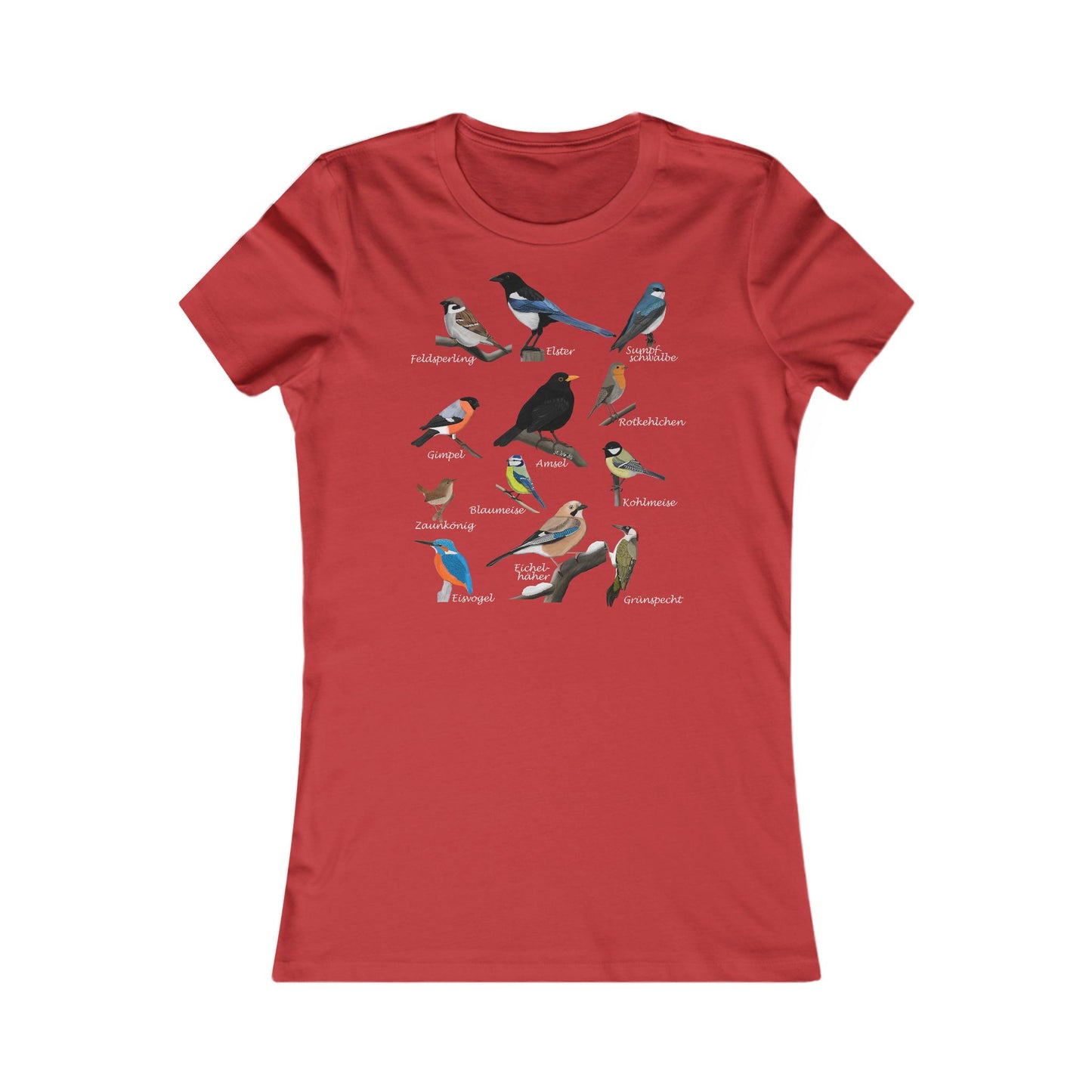 Amsel Rotkehlchen Blaumeise Gartenvögel Vogel T-Shirt für Frauen Vogelfreunde und Vogelbeobachter