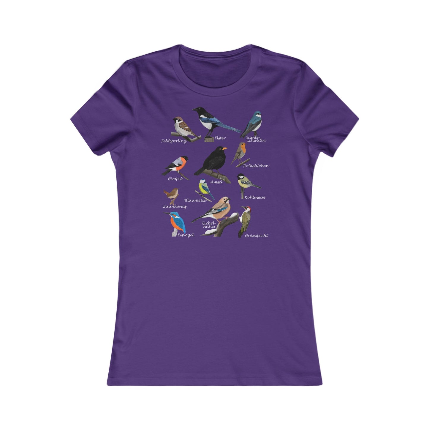 Amsel Rotkehlchen Blaumeise Gartenvögel Vogel T-Shirt für Frauen Vogelfreunde und Vogelbeobachter