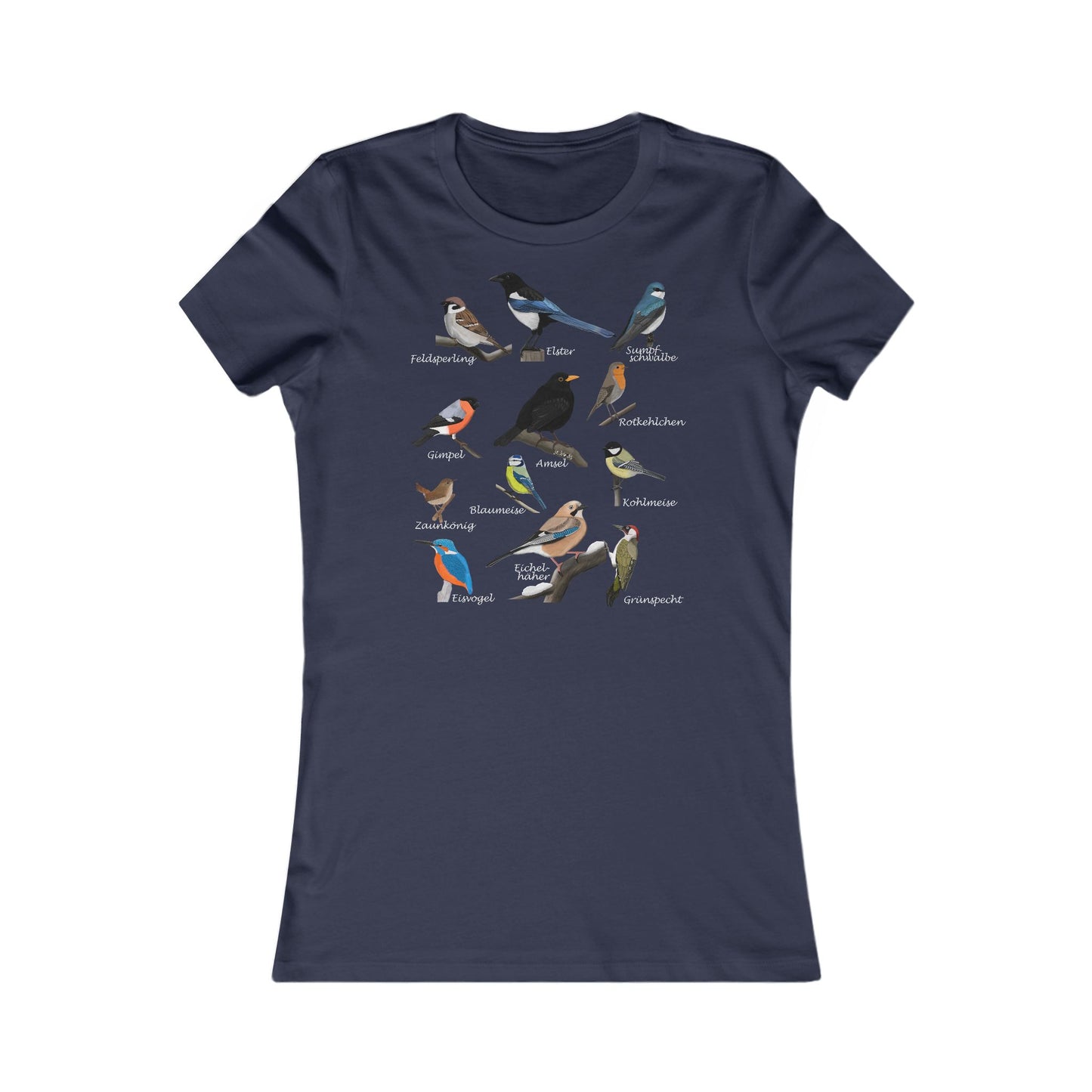 Amsel Rotkehlchen Blaumeise Gartenvögel Vogel T-Shirt für Frauen Vogelfreunde und Vogelbeobachter