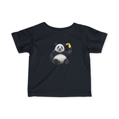 Fröhlicher Panda mit Tukan Vogel Tiermotiv T-Shirt für Babys und Kleinkinder