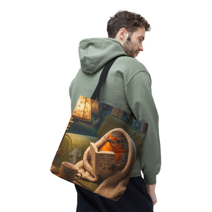Rosi Rotkehlchen liest ein Buch Stofftasche | Beidseitig bedruckte Tragetasche