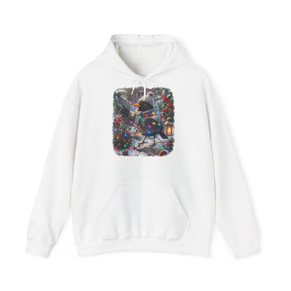 Premium Hoodie Amsel und die Lichterkette im winterlichen Garten für Vogelbeoachter