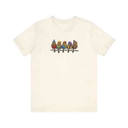 Rotkehlchen in Strick T-Shirt – Weiches Premium Shirt mit Einzigartigem Vogelmotiv