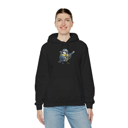 Blaumeise mit Bass-Gitarre Hoodie – Lustiger Kapuzenpullover für Bassisten & Vogelfreunde