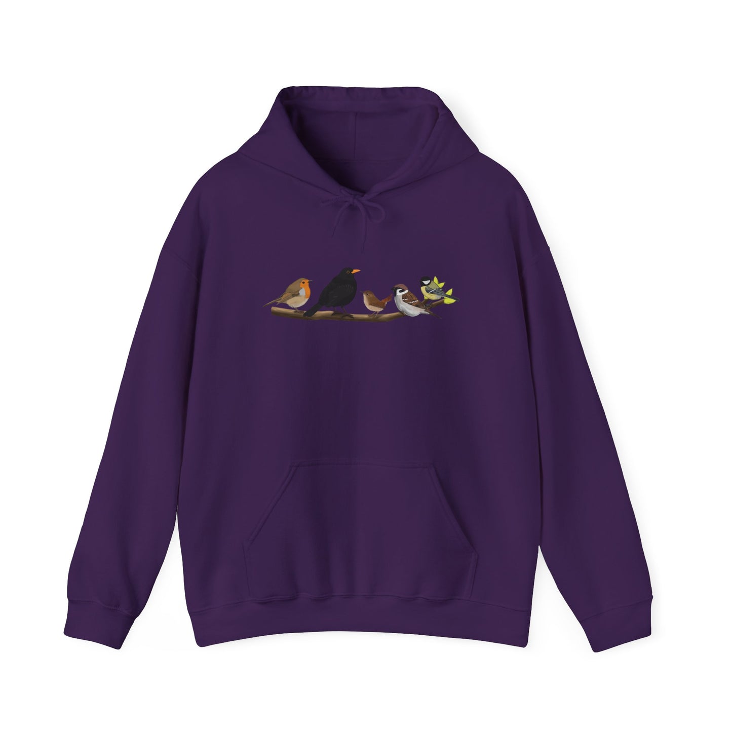 Vögel auf einem Ast Hoodie - Amsel Rotkehlchen Kohlmeise Kapuzenpullover für Vogelbeobachter & Naturliebhaber
