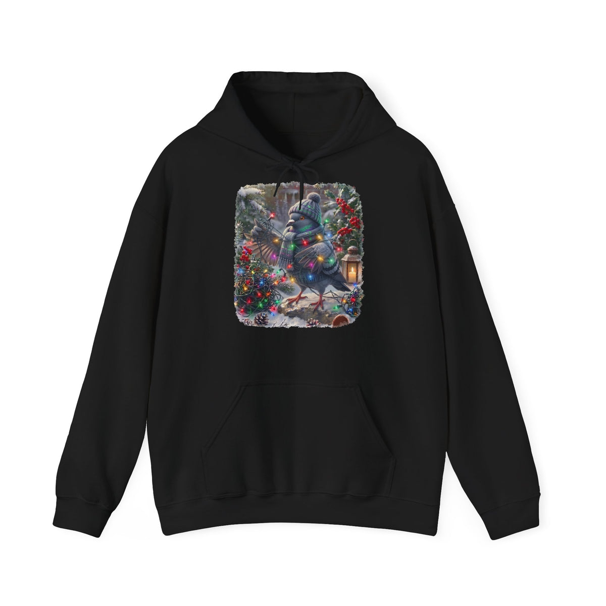 Premium Hoodie Taube und die Lichterkette im winterlichen Garten für Vogelbeoachter