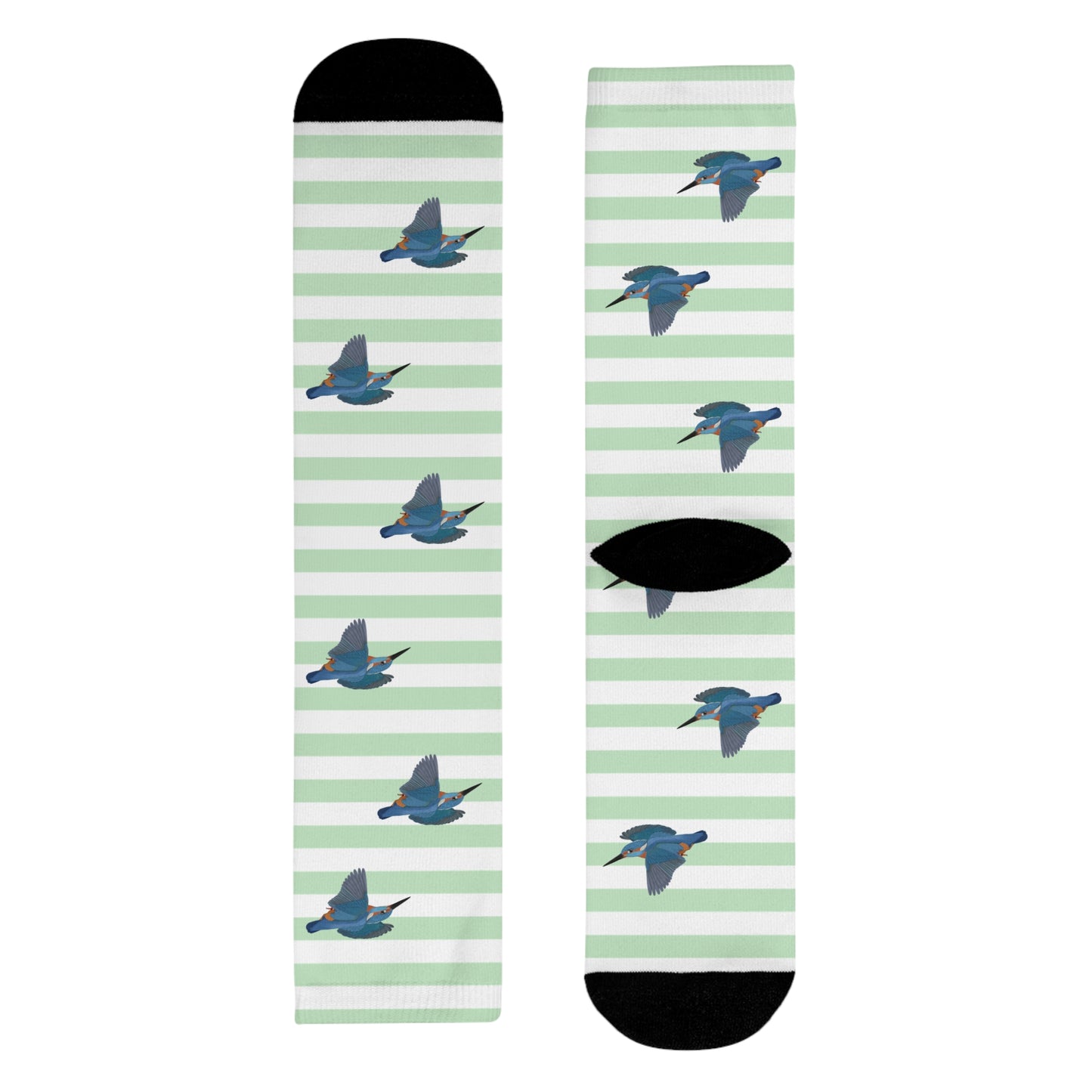Eisvogel Socken – mit Streifen in Salbeigrün Weiß – Geschenk für Vogelliebhaber & Ornithologen