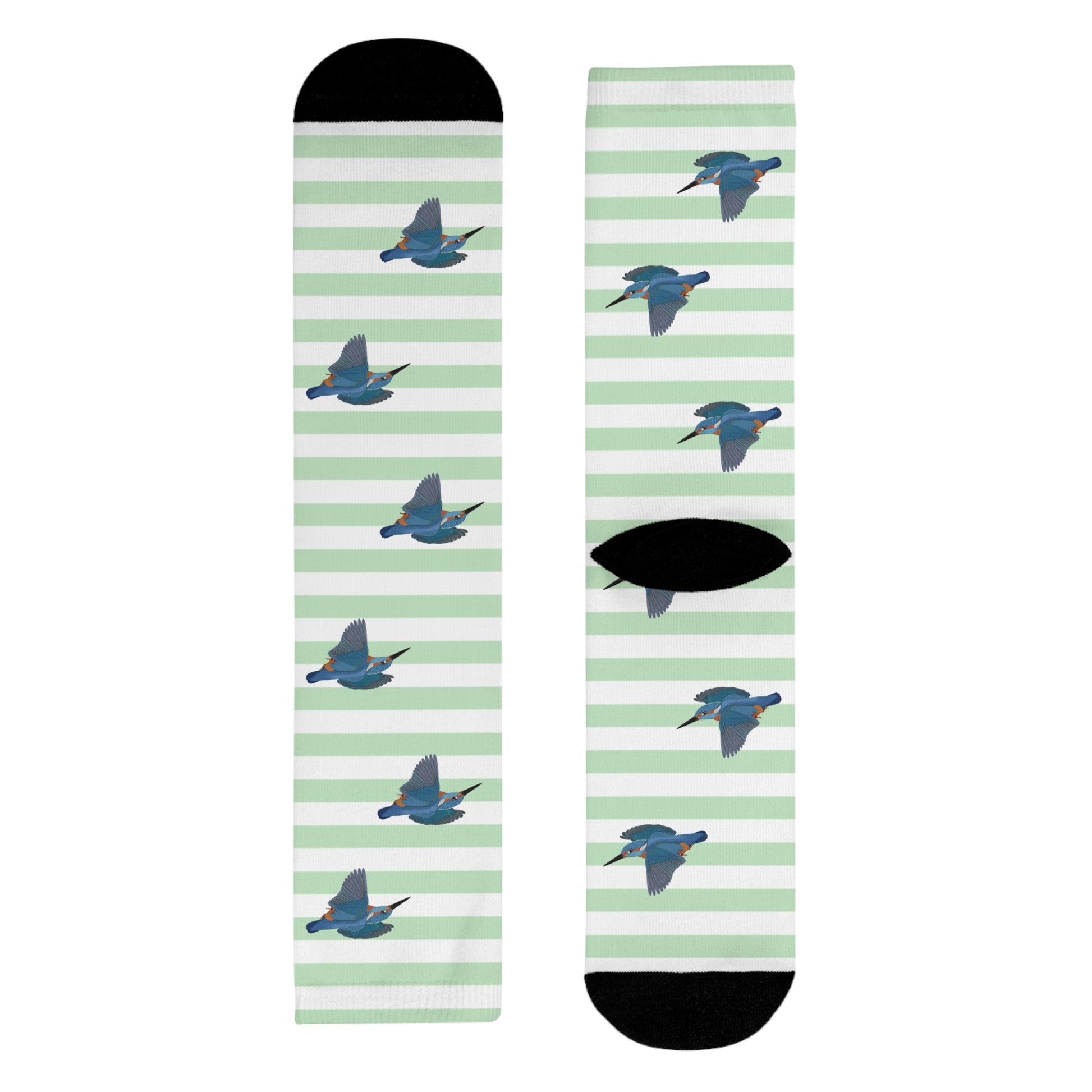 Eisvogel Socken – mit Streifen in Salbeigrün Weiß – Geschenk für Vogelliebhaber & Ornithologen