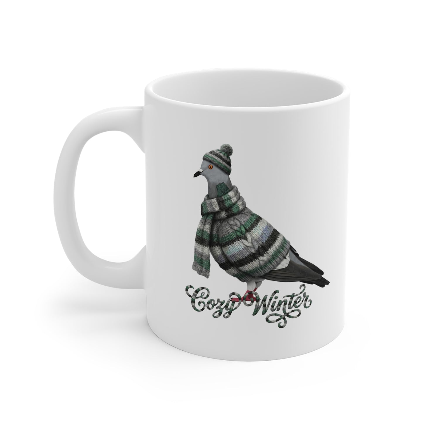 Taube mit Strickpullover Weihnachtliche Tasse mit Vogelmotiv Cozy Winter – Ideal für Kakao & Kaffee